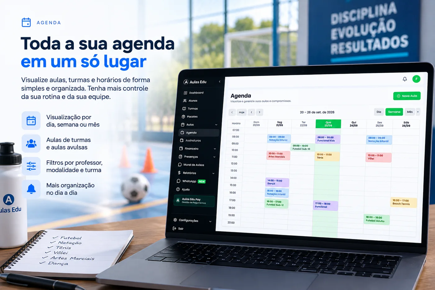 Agenda de aulas e turmas no Aulas Edu