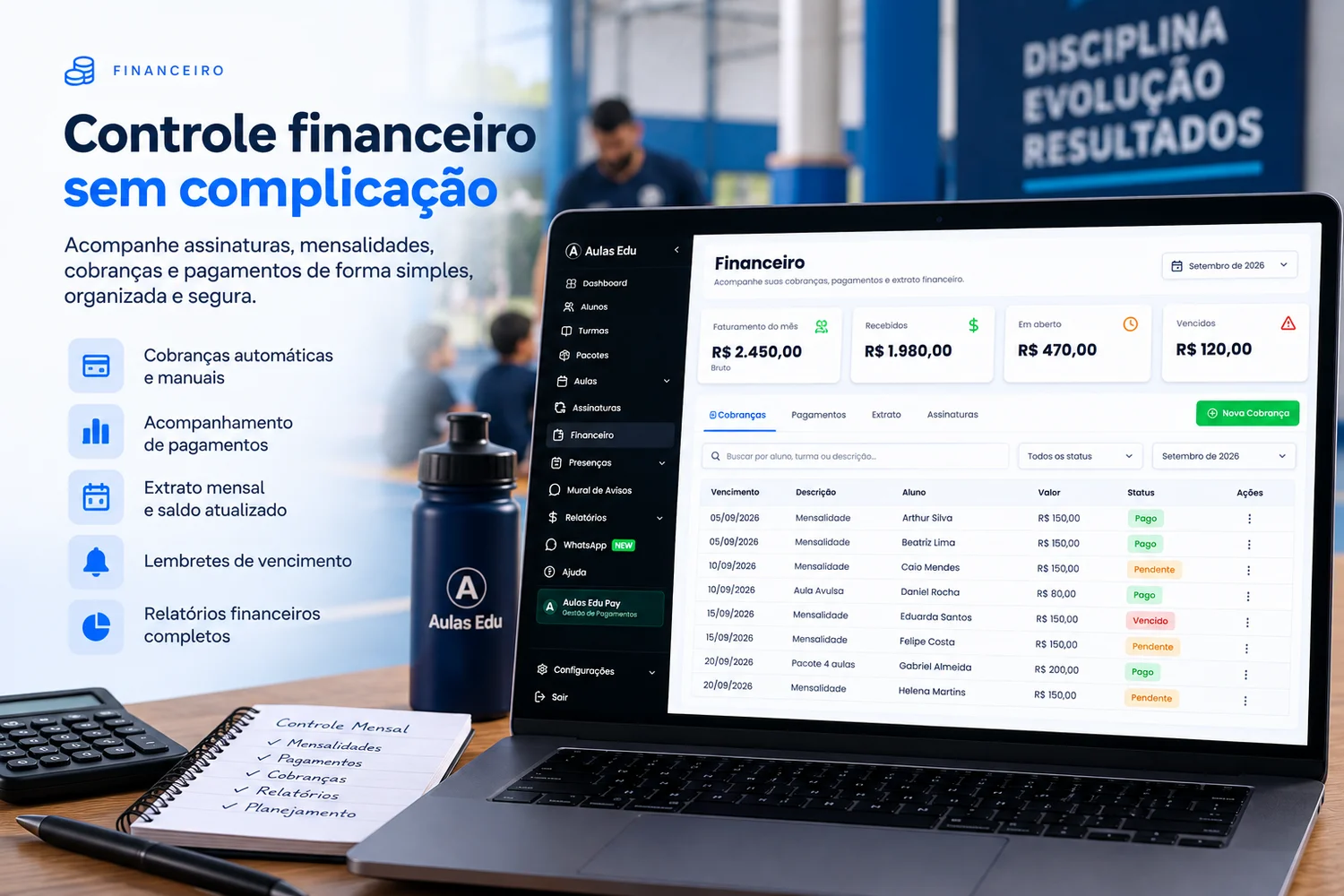 Gestão financeira e cobranças no Aulas Edu