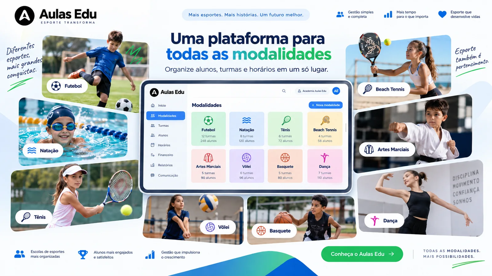 Aulas Edu para diferentes modalidades esportivas